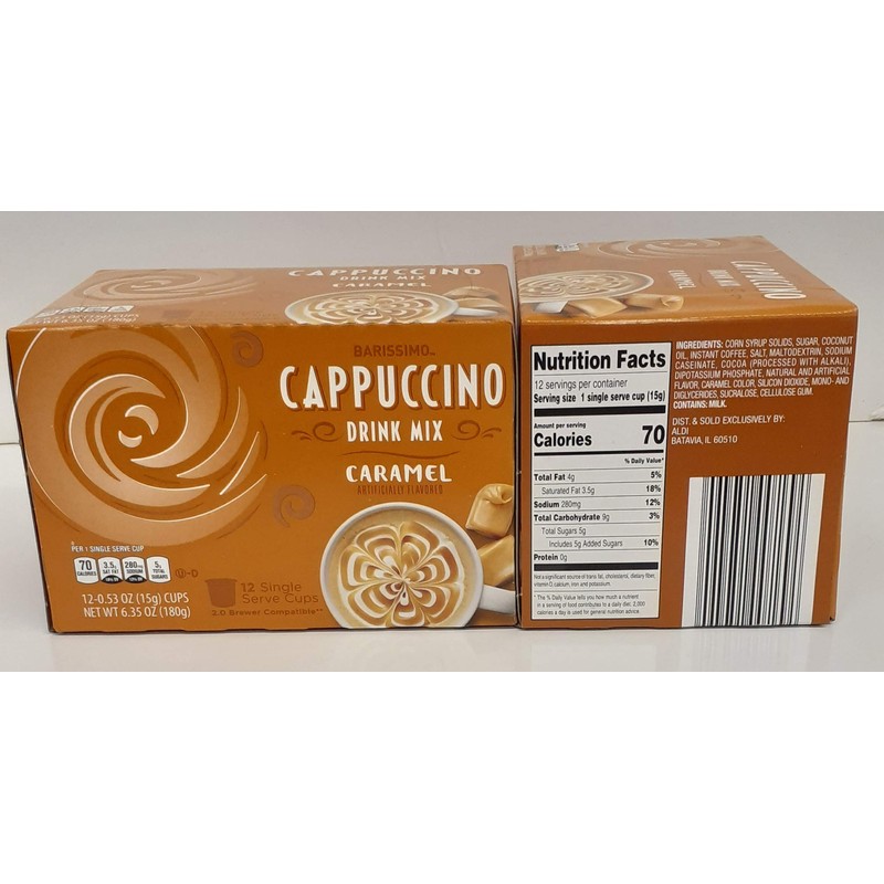 Barissimo Caramel Cappuccino Coffee Drink Mix K-Cup Compatible 2 Boxes