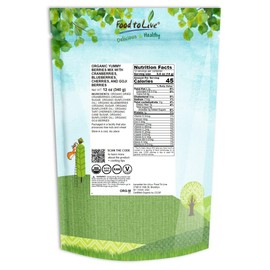 Food to Live - Organic Yummy Berries Mix, 12 Ounces A Blend of Non-GMO Dried Cranberries, Blueberries, Cherries, Goji Berries, Vegan, Unsulfured, Bulk. Rich in Antioxidants & Vitamins.