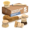 5 Pcs Bamboo Dish Brush Set, Non-Scratch Bristles, Replacement Head