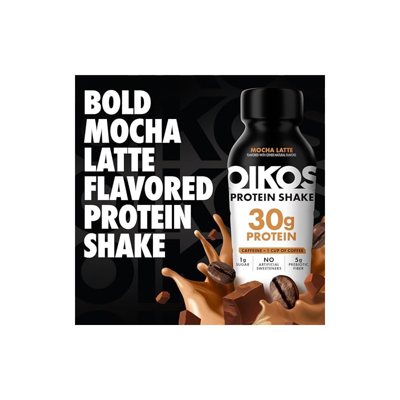 Oikos 30g Protein Shake, Mocha Latte, Shelf Stable, High Protein