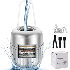 Bath Filter Ball 8 Stages Filtration Remove Water Pollutants, Fast Water Passing Bathtub Shower Water Softener for Hearlthier Skin and Hair BPA Free (Silver)