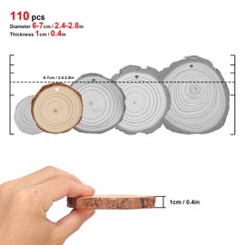 kukmakri 110 PCS Natural Wood Slices with Hole for Crafts, Diameter 2.36-2.76 Inch, Perfect Wood Slices Wooden Circles and Discs for Centerpieces, Decorations, and More(Include 2 Rope)