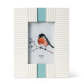 ibalux 4x6 Picture Frame Photo Frame, Made of Solid Wood with Real Glass, Vertical and Horizontal Formats for Wall Hanging or Tabletop Display, White Frame with Sky Blue Accent Trim