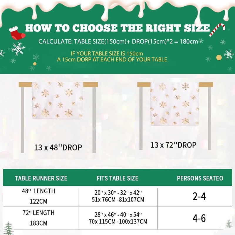 BrillShine Christmas Table Runner, White Gold Snowflake Table Runner, Faux
