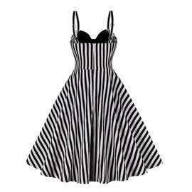 Women Spaghetti Straps 50s Vintage Stripes Cocktail Party Swing Dress Sleeveless Color Block Retro 1950s Audrey Hepburn Rockabilly Prom Tea Dress Wedding Fit Flare A Line Midi Dress Black-Stripes XL