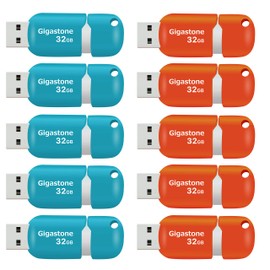Gigastone V10 32GB 10-Pack USB 2.0 Flash Drive 32GB Flash Thumb Drive Memory Stick Pen Drive Capless Retractable Design (Blue&Orange)