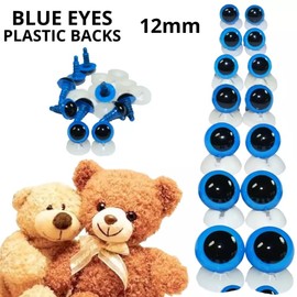 celloexpress Pack of 25 Pairs - Blue Eyes with Plastic Backs - 12mm - Safety Eyes for Soft Toy or Teddy Bear Making