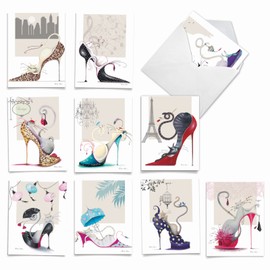 The Best Card Company - 10 Blank Note Cards for Women (4 x 5.12 Inch) - Assorted Fashion Greeting Cards for All Occasions - Catitude Shoes M3324