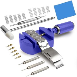 Watch Link Removal Kit, Watch Band Sizing Tool for Watch Strap Adjustment, Watch Pins Replacement, Watch Hammer, Spring bar (Black) - Colour: Blue