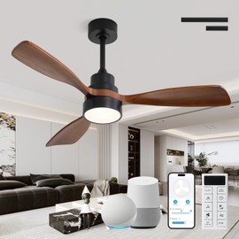 CACI Mall 48 inch Ceiling Fans with Lights, Smart Indoor/Outdoor Ceiling Fan, Remote Control, Compatible with Alexa/Google, Small 3 Blade Solid Wood Ceiling Fans for Bedroom Patio