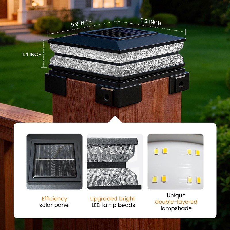 APONUO Solar Post Cap Lights Outdoor, 3 CCT& 2 Brightness