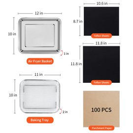 Air Fryer Accessories Baking Pans Set Compatible with Emeril Lagasse 26 Qt Extra Large Air Fryer Oven Bakeware Sets with Air Fryer Pan Basket, Parchment Paper Disposable Teflon Mat Airfryer Liners