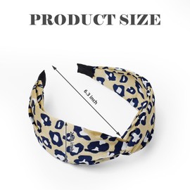 Yonchic 2-Piece Leopard Printed Knotted Wide Headbands for Women & Girls, Fashion Bow Top Knot Satin Headband, Cute Animal Print Hair Accessories (Beige)