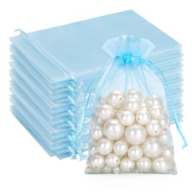 G2PLUS Baby Blue Organza Gift Pouches: 10x15 CM Medium Organza Favour Bags, 100 PCS Wedding Jewelry Bags, Clear Mesh Pouches for Birthday Party Supplies