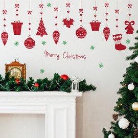WINDVALE Christmas Wall Decals Xmas Wall Stickers Pine Tree Decals Snowflake Wall Art for Home Office Classroom Bedroom Cafe & Restaurant