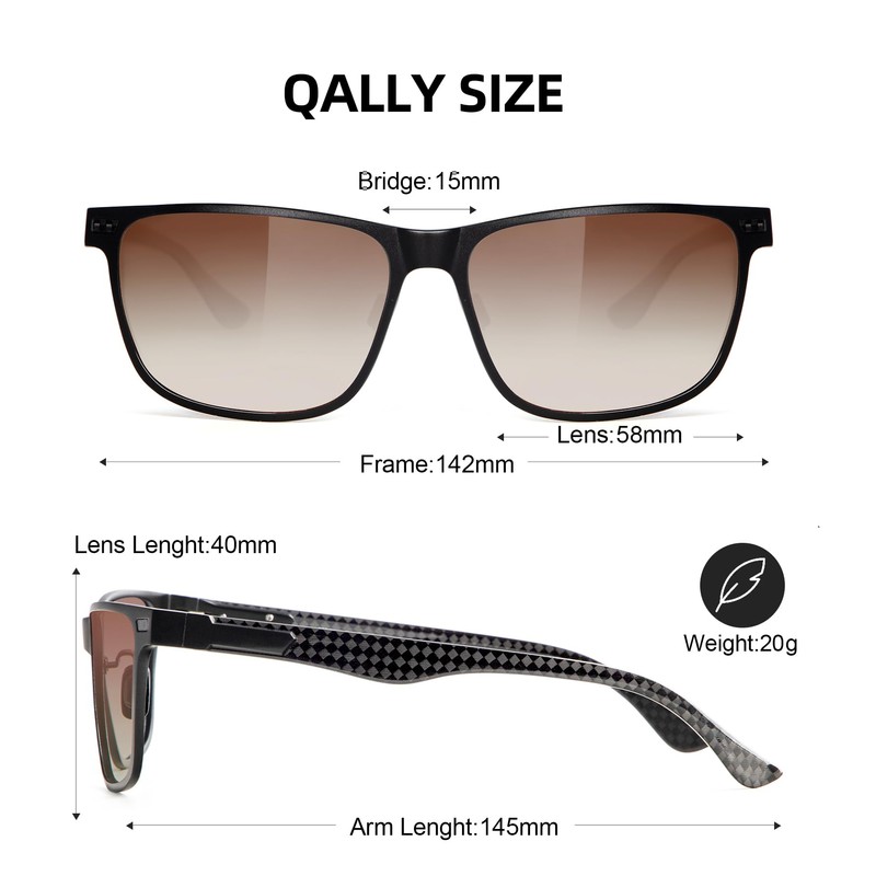 QALLY Carbon Fiber Polarized Sunglasses for Men Trendy Driving Sunglasses