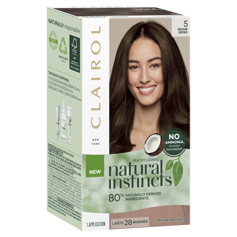 Clairol Natural Instincts Semi-Permanant Hair Colour, 5 Medium Brown, Ammonia