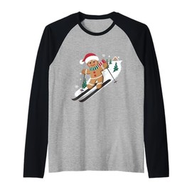Gingerbread Man Christmas Skiing Down Gifts Winter Xmas Kid Raglan Baseball Tee
