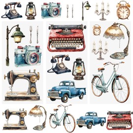 WANDIC 3 Sheets Retro Style Rub on Transfer Stickers Old School Decals Waterproof Stickers Furniture Decals for DIY and Home Decoration,15 * 30cm