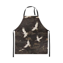 Loussiesd Japanese Apron Blue Scale Cooking Apron for Men Women Japanese Ukiyoe Theme Waterproof Kitchen Apron Adjustable BBQ Aprons Adjustable, black