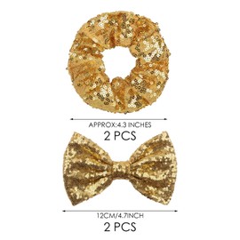 Pack of 2 Sequin Hair Bobbles, 2 Pieces Hair Bows with Sequins, Golden Hair Accessories for Girls, Shiny, Simple Headwear, Hair Accessories