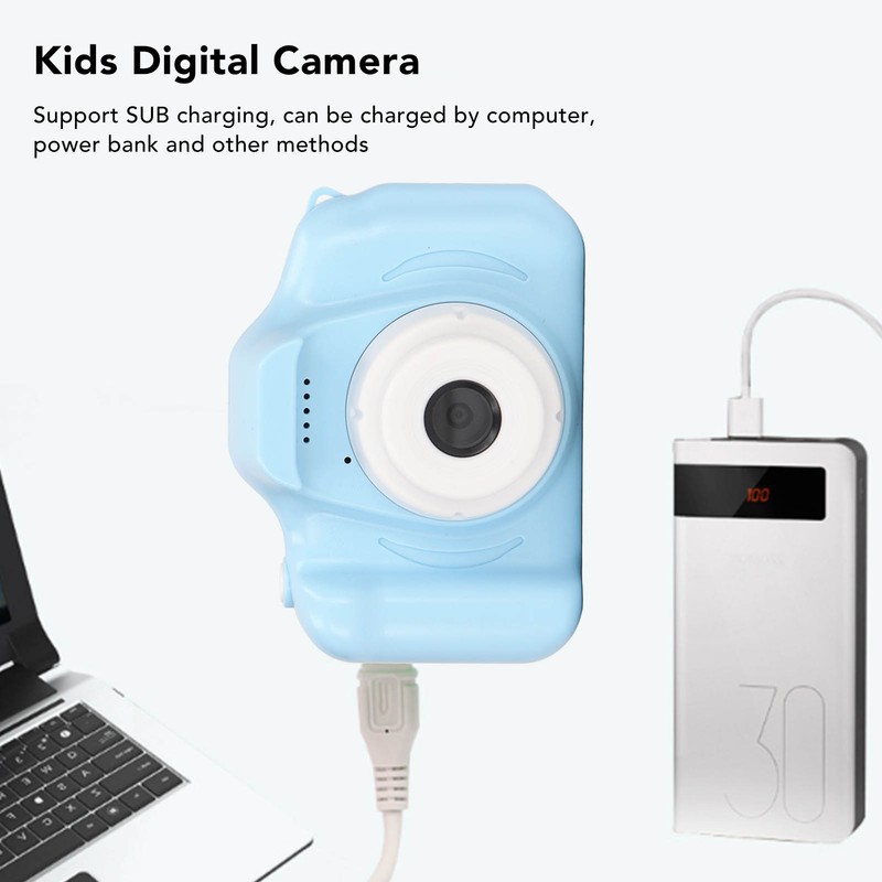 Kids Camera 2.0in IPS Screen Blue Comfortable Grip Rounded Body