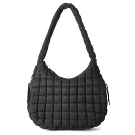 AUACDIY Large Puffer Tote Bag Quilted Crossbody Bags for Women Lightweight Padding Cotton Puffy Purse Carryall Bag Black