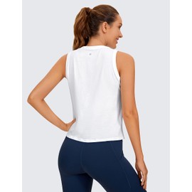 CRZ YOGA Pima Cotton Cropped Tank Tops for Women Workout Crop Tops High Neck Sleeveless Athletic Gym Shirts White X-Small