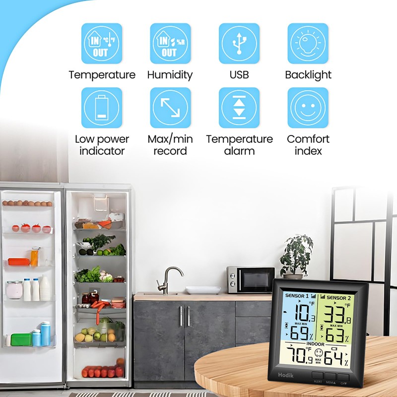 Wireless Freezer Thermometer with Alarm Refrigerator Thermometer, Fridge Freezer Alarm