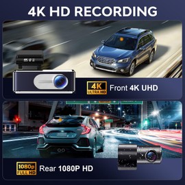 4K Dash Cam Front and Rear, 4K+1080P FHD Dash Camera for Cars, 3.2" IPS Screen, 5.8GHz WiFi, Built-in GPS, WDR Night Vision, 24H Parking Mode, 64GB Card Included