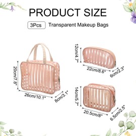 PATIKIL 3 Pcs Clear Makeup Cosmetic Bag, Transparent PVC Travel Toiletry Bag Waterproof Vinyl Organizer Makeup Pouch with Zipper and Handle Strap for Women Airline, Light Brown