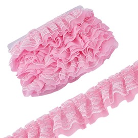 MAYJOYDIY 20 m Pink 2-Layer Ruffle Lace Trim 50 mm Ruffled Pleated Border Tape Double Layer Edge Trim Vintage Lace Ribbon for Sewing Crafts Wedding Dress DIY Decorations