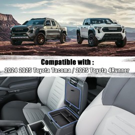 Neepiar 2PCS Center Console Organizer Tray Compatible with 2024 2025 Toyota Tacoma Armrest Hidden Storage Box ABS Plastic Interior Accessories