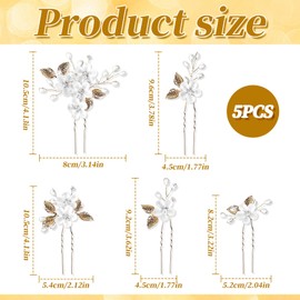 Alovez 5Pcs Bridal Hair Pins, U-Shaped Wedding Hair Clips, Bridal Pearl Hair Accessories for Women Bridal Hair Pins Brides Bridesmaids Flower Girls, Gold