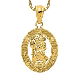 IceCarats 14K Solid Yellow Gold Saint Christopher Medal Patron of Travelers Athletes Protection Necklace Christian Religious Chain Pendant Faith Charm Only