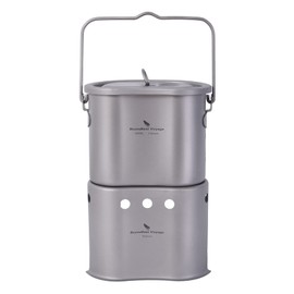 Boundless Voyage Outdoor Titanium Pot with Stove Set Ultralight Foldable Wood Stove Pot Set for Camping Picnic Hiking Backpacking Ti2005C