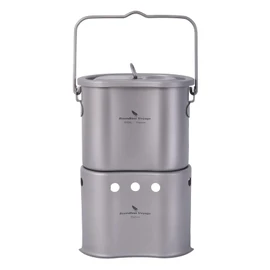 Boundless Voyage Outdoor Titanium Pot with Stove Set Ultralight Foldable Wood Stove Pot Set for Camping Picnic Hiking Backpacking Ti2005C