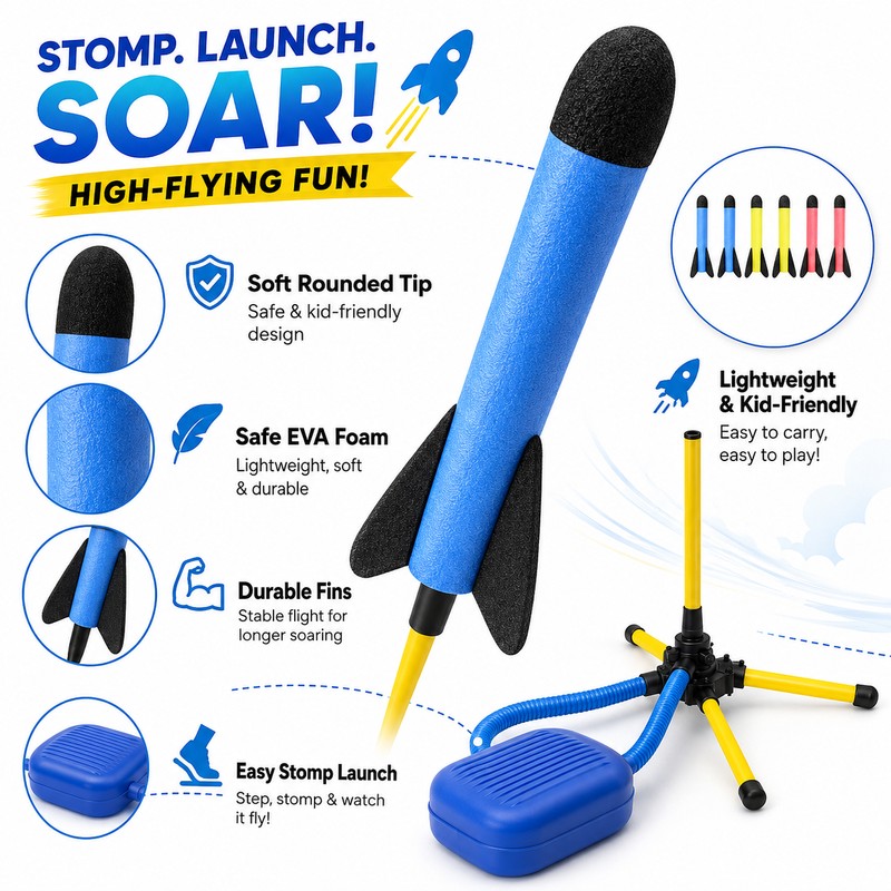 Stomp Rocket Launcher Toy for Kids – EVA Foam Outdoor