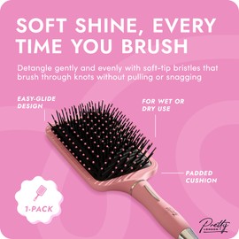 Pretty London – Square Paddle Hair Brush for Women – Detangling & Smoothing Hairbrush with Soft Bristles – Anti-Breakage & Wet Brush for All Hair Types – Blow Dry & Sleek Hair – 1 Pack