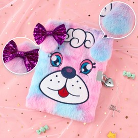WERNNSAI Plush Dog Diary with Lock and Keys - Girls Journal with Lock Diary for Girls Kids Gift for Birthday Christmas School A5 Kids Journal Secret Diary Writing Drawing Notepad