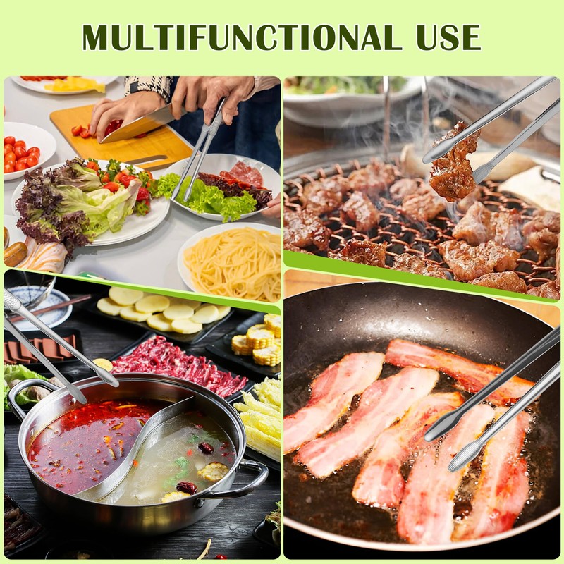 4 Pcs 9.5-Inch Stainless Steel Korean & Japanese BBQ Tongs