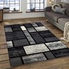 Modern Grey Area Rug Carpet Geometric Boxes Bricks Blocks Pattern