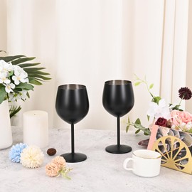 FXKS Set of 4 Black Matte Stainless Steel Wine Glass, 15 oz Unbreakable Metal Wine Glasses，Portable Stainless Steel Wine Glasses Suitable for Valentines, Outdoors, Weddings, Parties, Anniversary