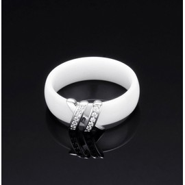 HIJONES Women's Ceramic Ring with Cubic Zirconia Wedding Band, Ceramic, Cubic Zirconia