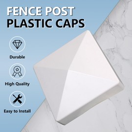 (10 Pack) 5x5 Vinyl Fence Post Caps, White PVC, Decorative Pyramid Cover for Fence, Deck, Mailbox Posts, Outdoor Use – Actual Size 5" x 5", Not for Wood Posts