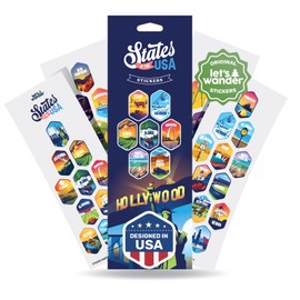 Let's Wander USA 50 States Stickers - Weatherproof and Waterproof UV-Printed Laminate Stickers - Bucket List Decals for Tumblers, Laptops, Phone Cases, Etc. (Set of 50-1X1 Inch)