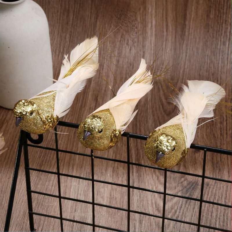 12 PCS Simulation Bird Silver Mini Birds for Home Decoration