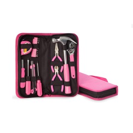Bey-Berk “Alyssa” 20-Piece Pink Tool Set in Zippered Canvas Case, Home, Apartment & Dorm DIY Repair Kit with Hammer, Pliers, Screwdrivers, Adjustable Wrench & Tape Measure
