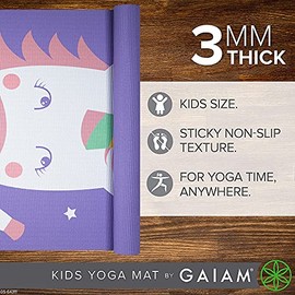 Gaiam Kids Yoga Mat Exercise Mat, Yoga for Kids with Fun Prints - Playtime for Babies, Active & Calm Toddlers and Young Children (60" L x 24" W x 3mm 