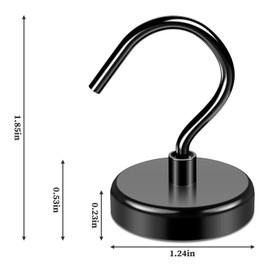 FINDMAG Pack of 8 Black Magnetic Hooks, Extra Strong, 32 mm, 45 kg (100 lbs), Pull Neodymium Magnetic Hooks, Super Strong Magnets with Hooks for Cruises, Magnetic Hooks for Cooking Grate Kitchen